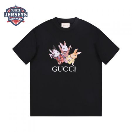 Gucci Rabbits Print Print Cotton T-Shirt Black