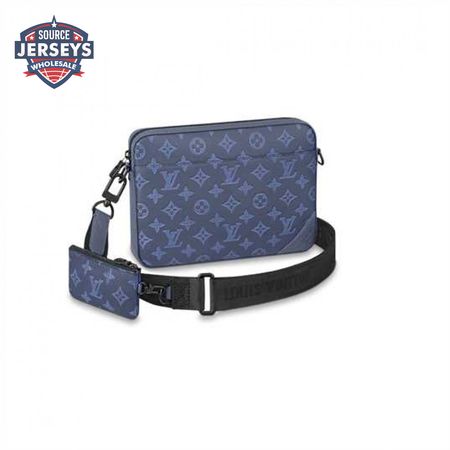 duo messenger bag navy blue monogram shadow cowhide leather - mb01