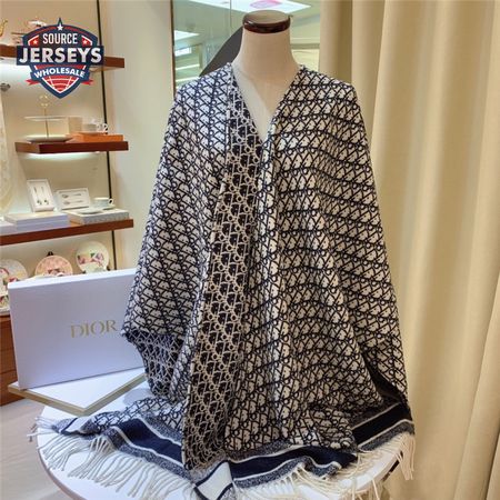 dior blue cashmere oblique print cape shawl