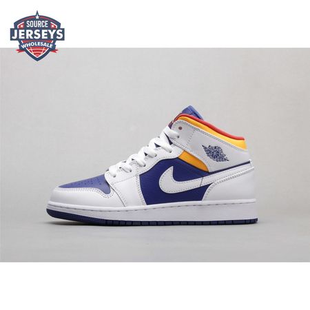 Air Jordan 1 Mid White Laser Orange Deep Royal Blue Women's