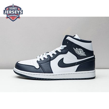 Jordan 1 Mid White Metallic Gold Obsidian 554724-174 Unisex