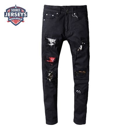 Amiri Bandanna Rip Jeans Black / Red / White
