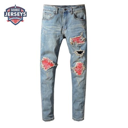Amiri Bandanna Rip Jeans Light Blue /Red