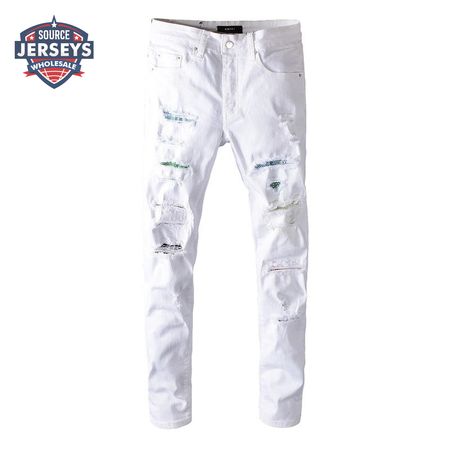 Amiri Rhinestone Rip Jeans White