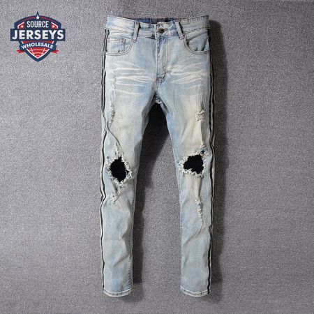 Amiri Striped Rip Jeans Light Blue / Black