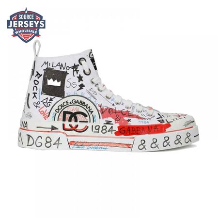 DOLCE AND GABBANA HAND-PAINTED GRAFFITI CANVAS PORTOFINO LIGHT MID-TOP SNEAKERS - DG111