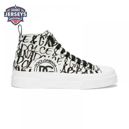 DOLCE AND GABBANA CANVAS PORTOFINO LIGHT MID-TOP SNEAKERS WITH DG LOGO PRINT - DG109