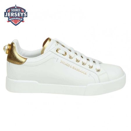 DOLCE & GABBANA SNEAKERS PORTFINO IN BLACK LEATHER WITH PERLA LOGATA - DG20