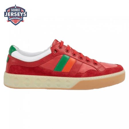 GUCCI MEN'S RED LEATHER AND NYLON SNEAKERS - GC62